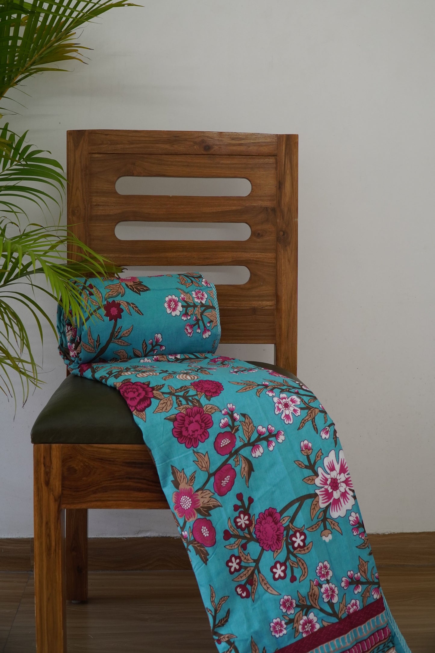 Pastel Blue Floral Print Reversible Dohar, 100% Cotton, Double Bed Size, 90x106 inch