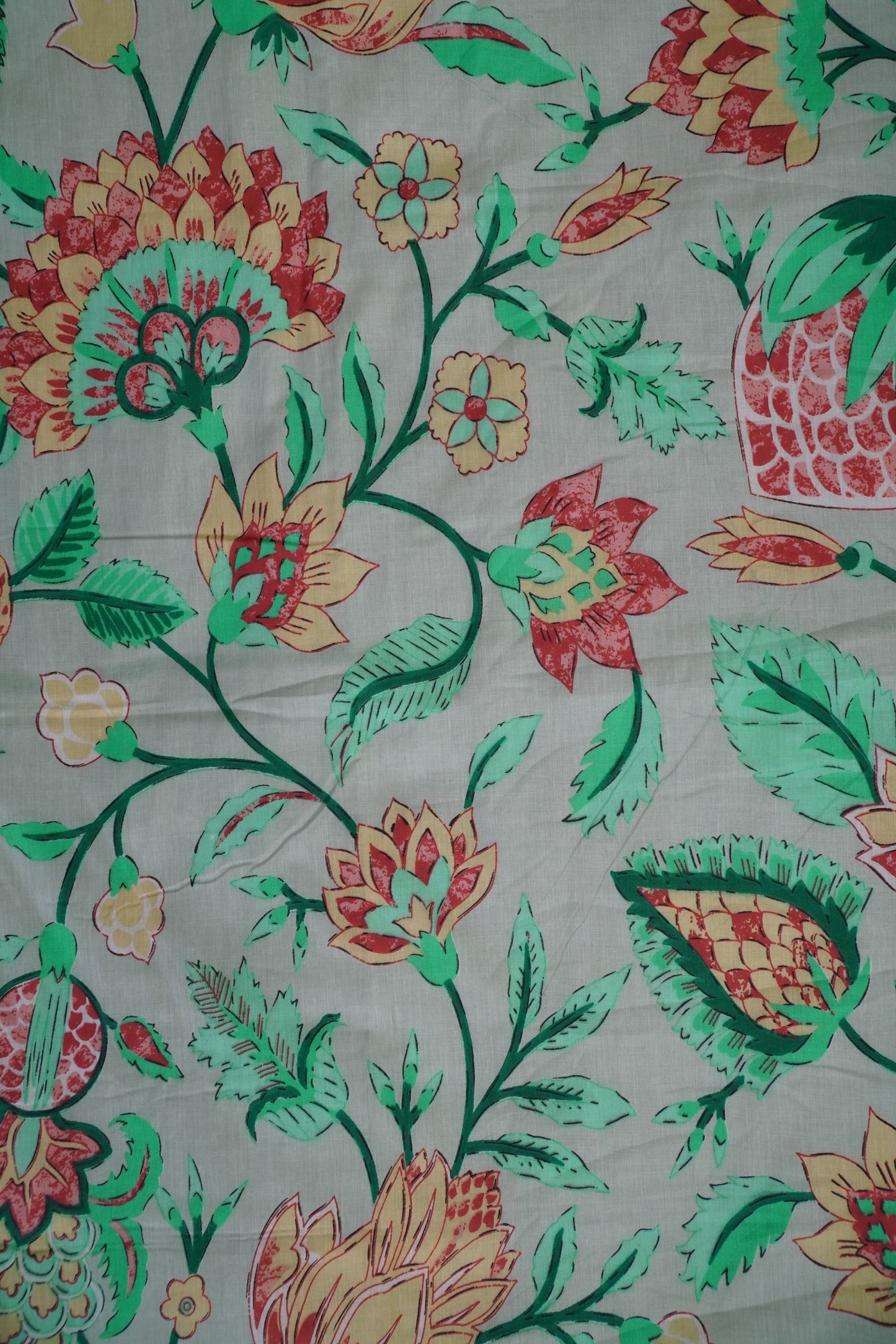 Garden Green Floral Print Reversible Dohar, 100% Cotton, Double Bed Size, 90x106 inch