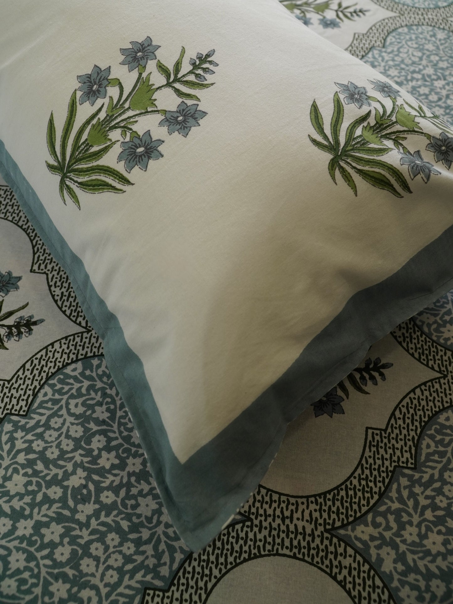 Premium Light Blue Botanical Bedsheet, 100% Cotton, King Size, 100x108 inch, Soft & Comfortable