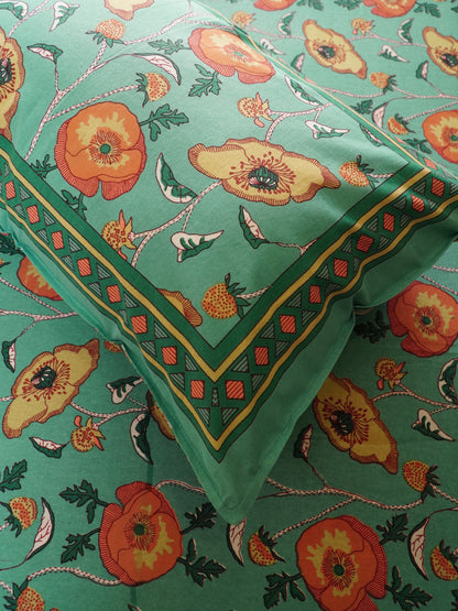 Premium Pastel Green Floral Bedsheet, 100% Cotton, King Size, 100x108 inch, Soft & Breathable