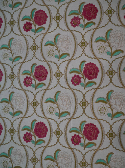 White Mughal Floral Bedsheet, 100% Cotton, King Size, 100x108 inch