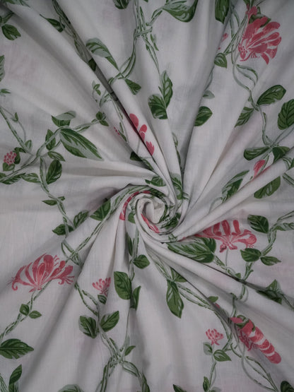 White Floral & Tree Branches Bedsheet, 100% Cotton, Super King Size, 120x120 inch