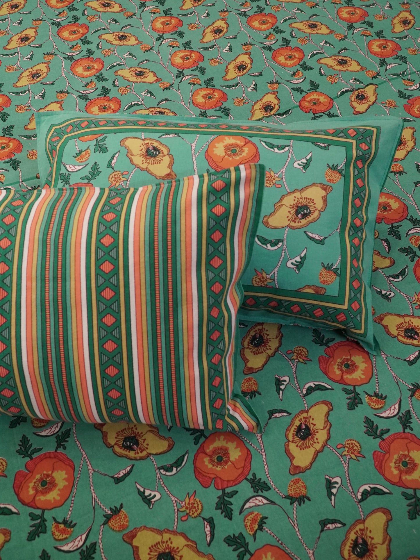 Premium Pastel Green Floral Bedsheet, 100% Cotton, King Size, 100x108 inch, Soft & Breathable